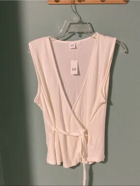 GAP Ivory Ribbed Wrap Camisole with Tie